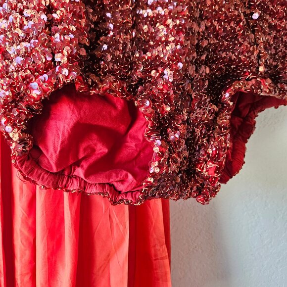 Vintage 40s 50s Red Sequin Burlesque USO Showgirl Chorus Bow Stage Costume XS - Picture 9 of 11